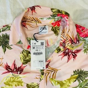 Men’s Zara Island Print Short Sleeve Top Sz M